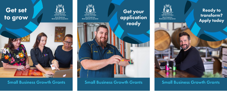 Montage of social media images to promote the Small Business Growth Grants in Regional WA.