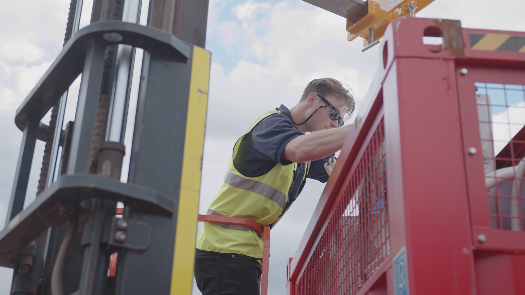 Dane Cocliff, owner of I2R Modular, working on the construction of a modular building.