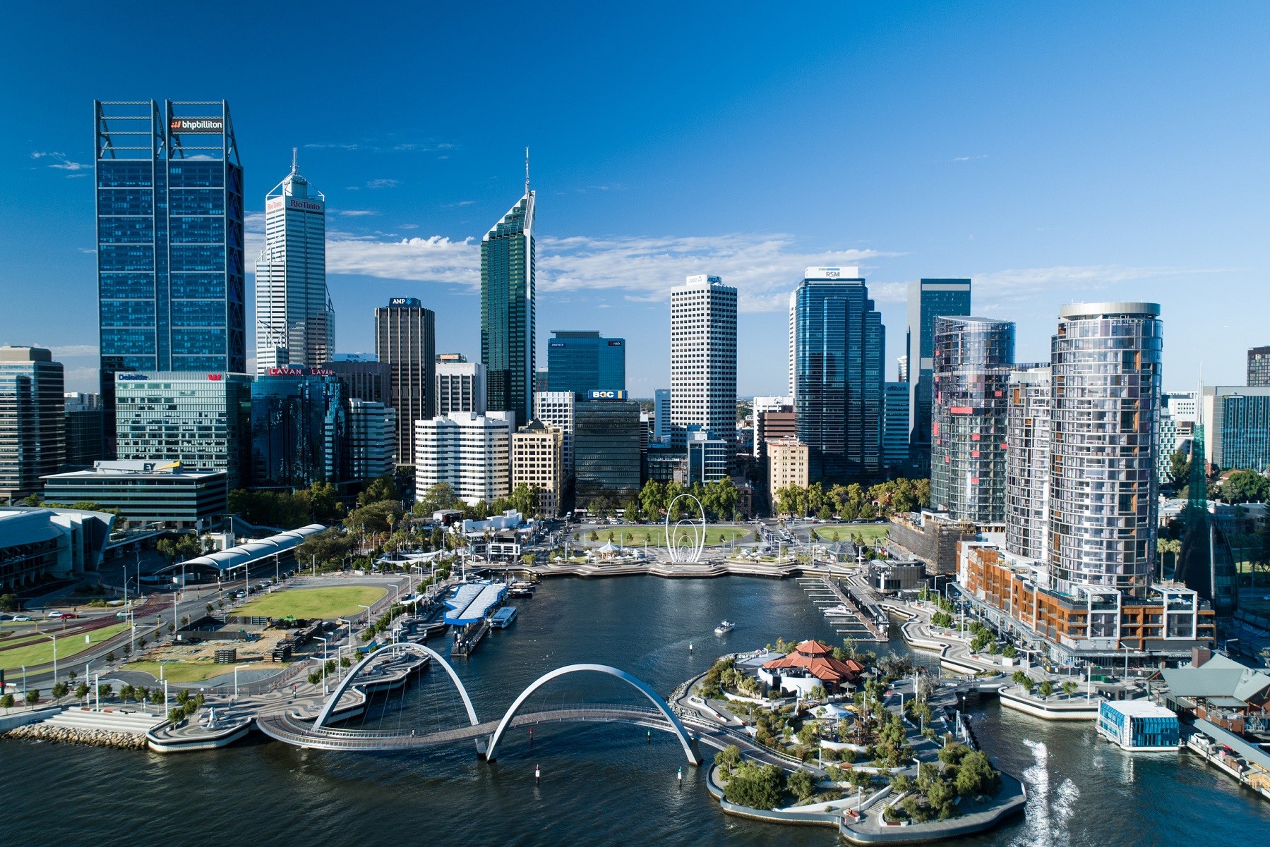 Aerial photo of Elizabeth Quay in Perth's CBD.