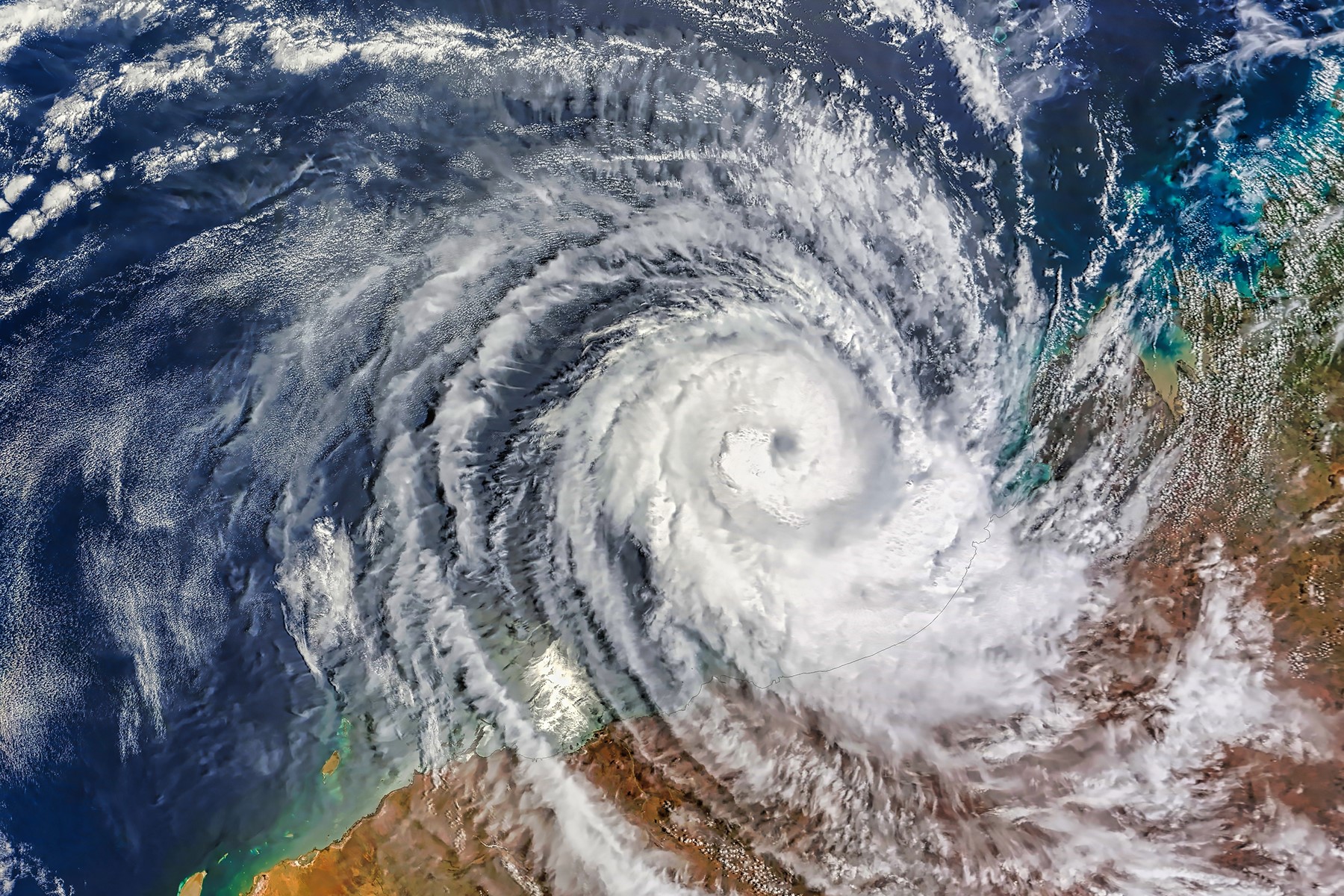 An aerial image showing a cyclone approaching the north west of Western Australia.