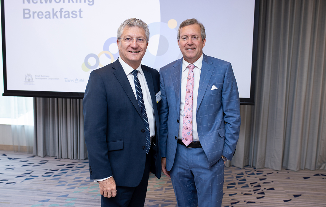 Photo of Small Business Commissioner David Eaton and Small Business Minister Reece Whitby at the Small Business Friendly Local Governments milestone celebration event.