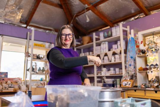 Heather Walford, owner of Nannup Lavender Farm, standing in her retail store.