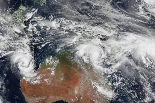 Ariel image showing Tropical Cyclone Narelle over the Pilbara and Mid West regions of Western Australia. Photo credit: Geoscience Australia, Australian Government.
