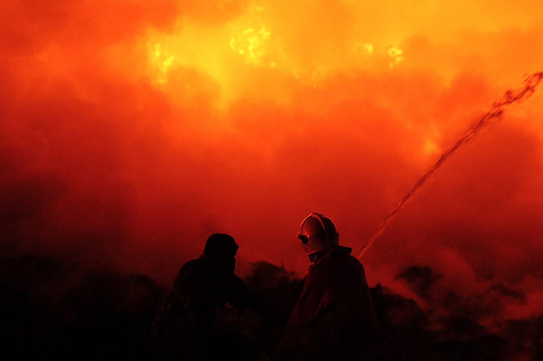 Photo of firefighters trying to extinguish a bushfire.