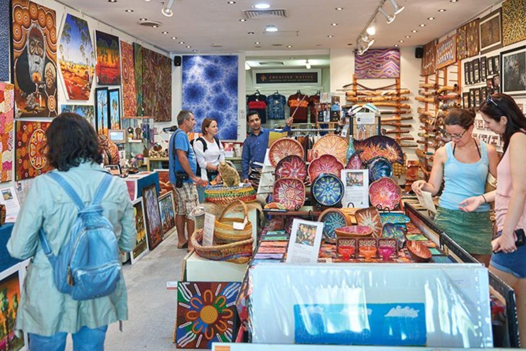 Photo of customers browsing in a souvenir shop.