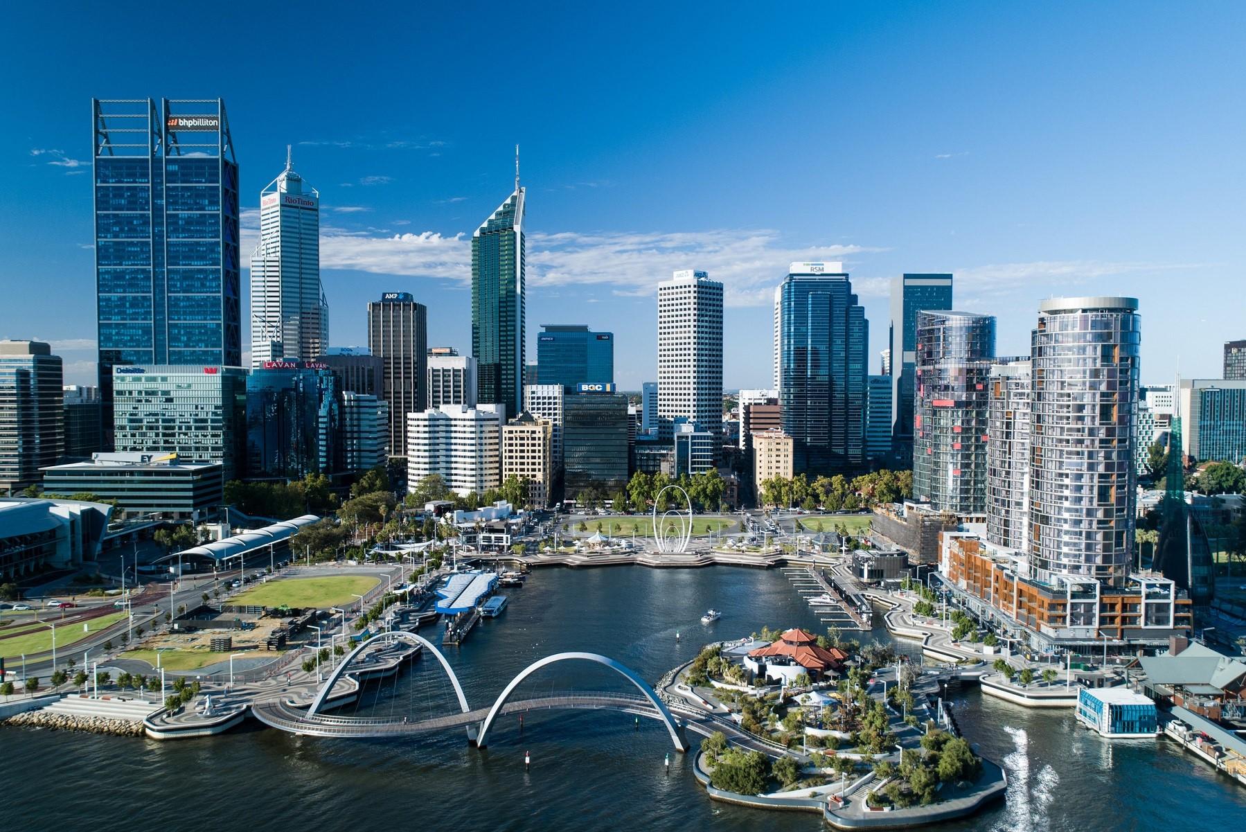Aerial photo of Elizabeth Quay in Perth's CBD.