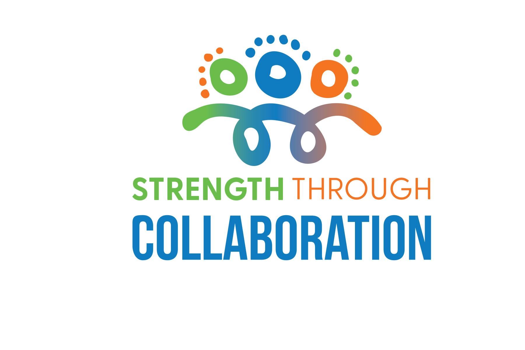Graphic of the Indigenous Business month logo for 2025. The graphic includes the wording 'Strength through collaboration'.