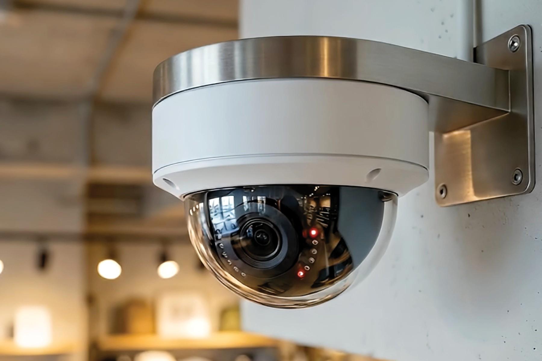 Close up of a CCTV unit in a business.
