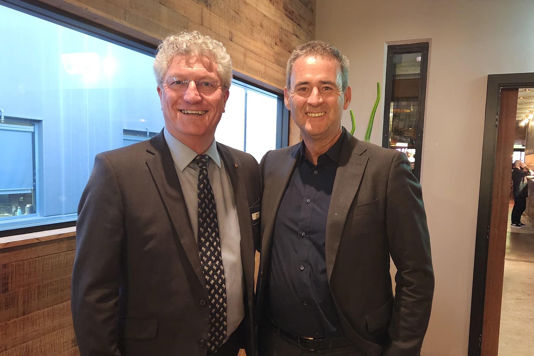 Photo of WA Small Business Commissioner David Eaton with the Michael Malone - founder of iiNet.