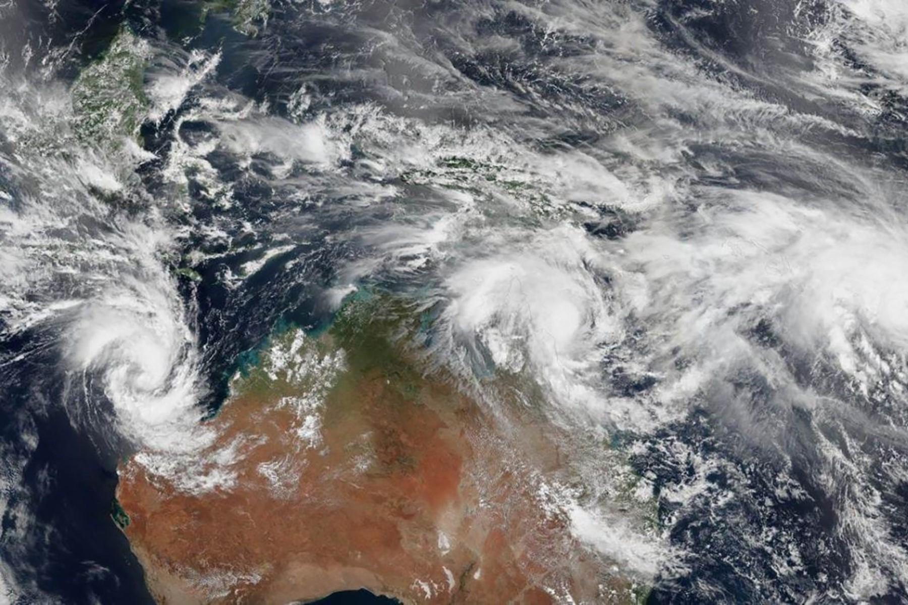 Ariel image showing Tropical Cyclone Narelle over the Pilbara and Mid West regions of Western Australia. Photo credit: Geoscience Australia, Australian Government.