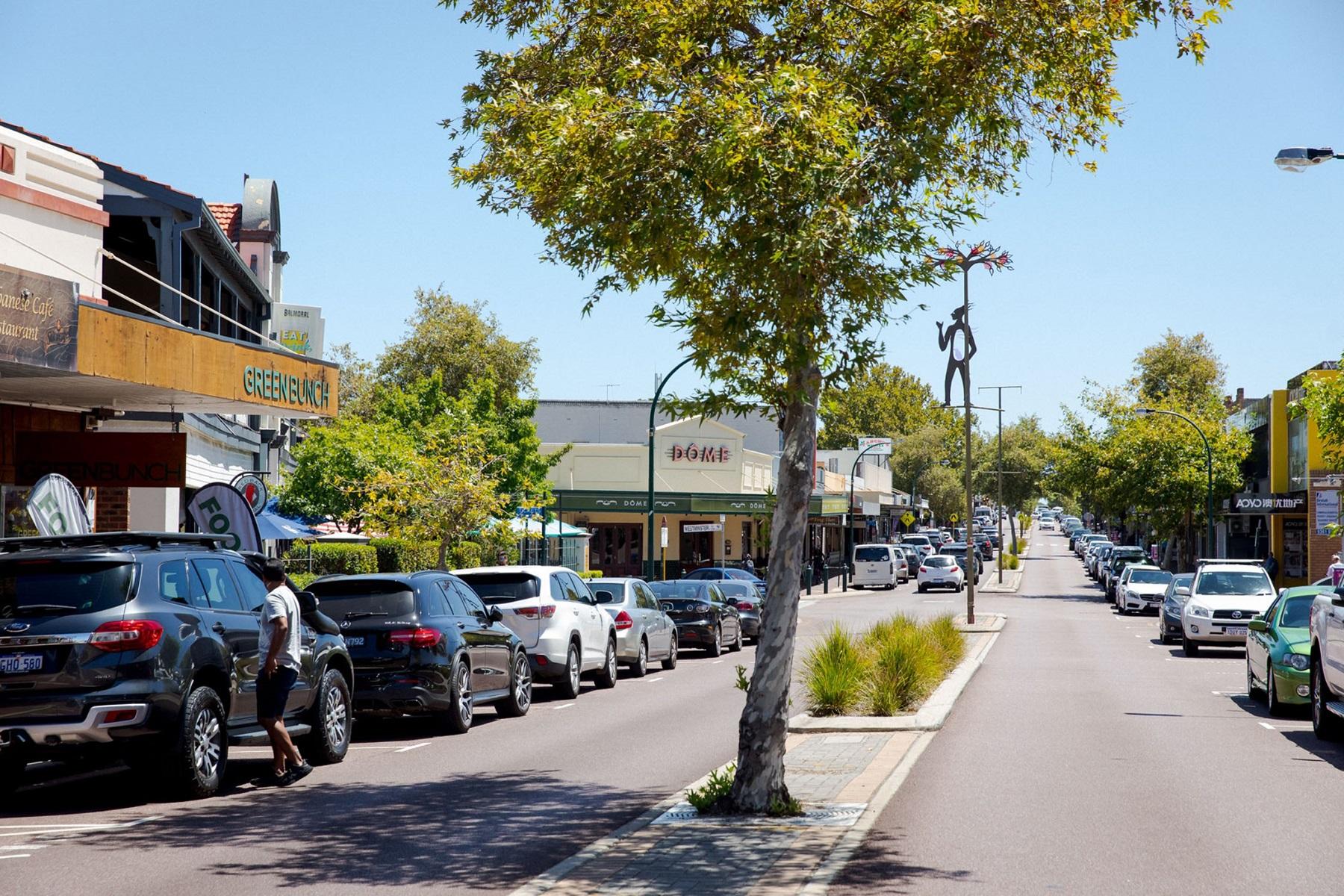 Photo of the Albany Highway retail strip in Victoria Park.