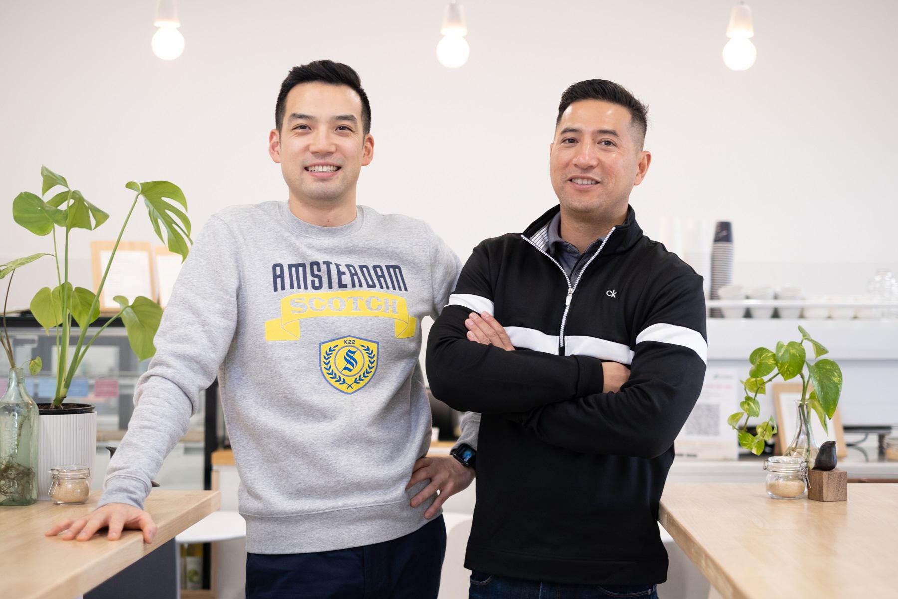 Photo of the business owners of Viaje Coffee, Hugh Nguyen and Wayne Kang .
