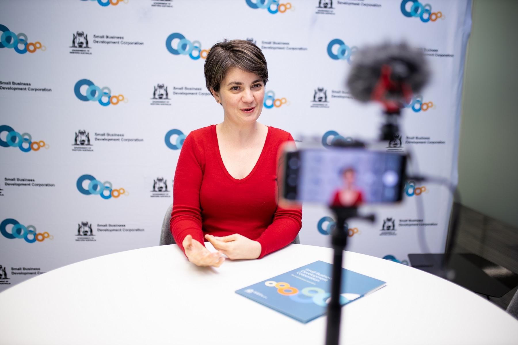 An SBDC workshop presenter speaking to attendees during a live online workshop.